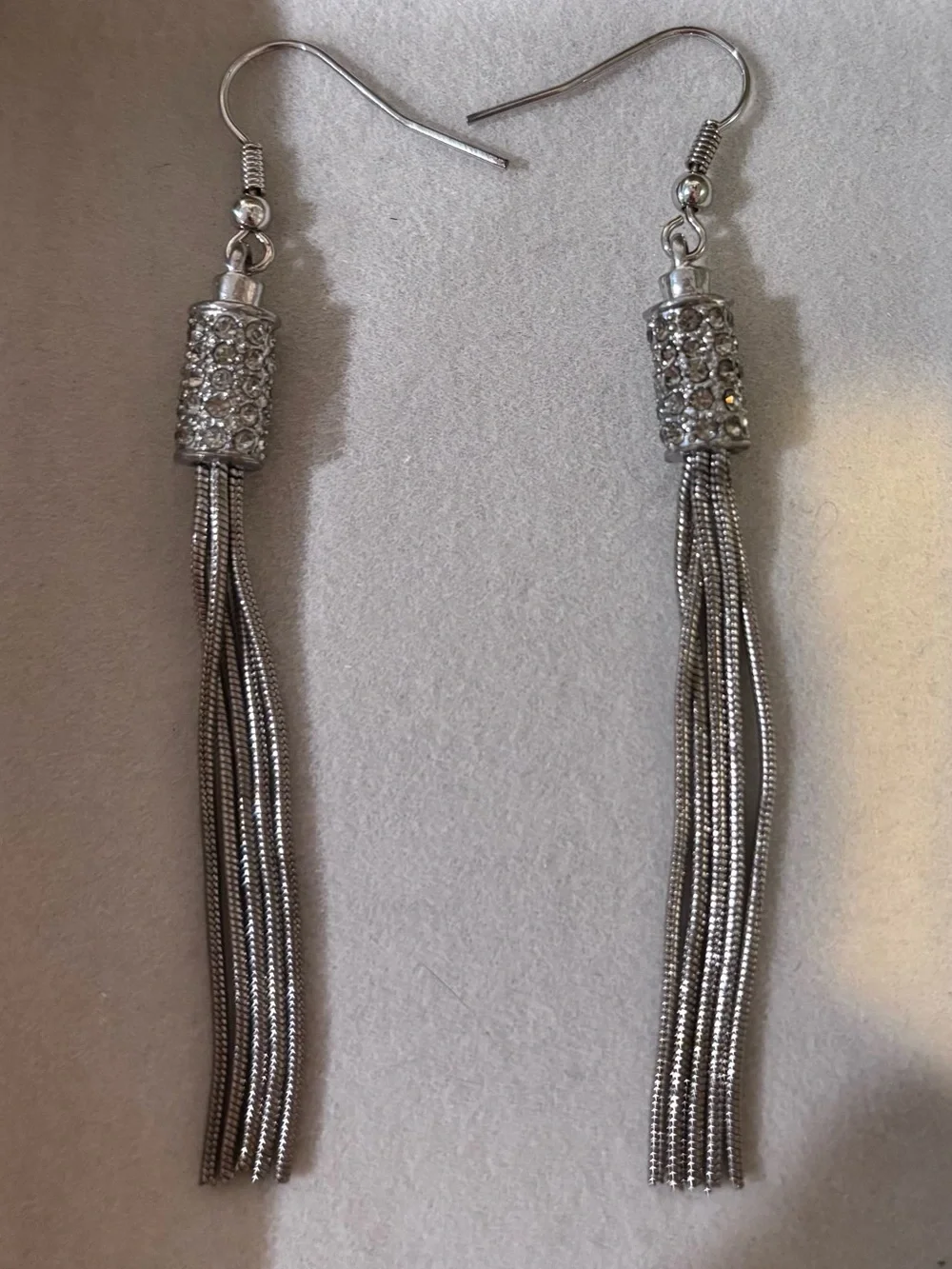 Silver Crystal Tassel Drop Earrings